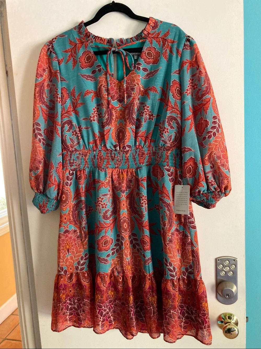 Julia Jordan NWT Dress Size 16 Teal Orange Autumn Floral Midi Lined